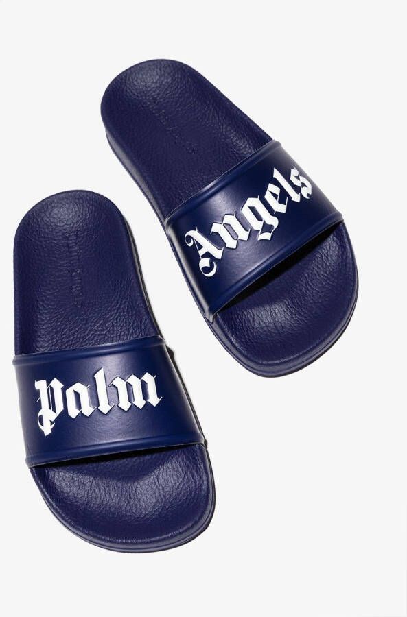 Palm Angels Kids Slippers met logoprint Blauw