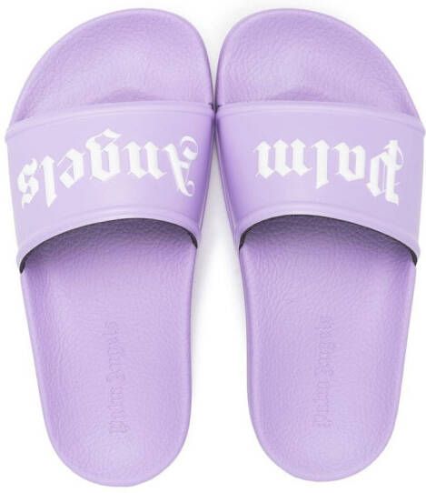 Palm Angels Kids Slippers met logoprint Paars