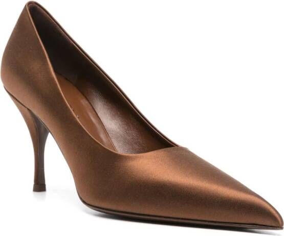 Prada 85 mm satijnen pumps Bruin