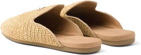 Prada Geweven slippers met logo-applicatie Beige