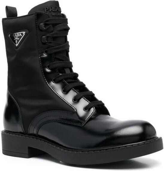 Prada Leren combat boots Zwart