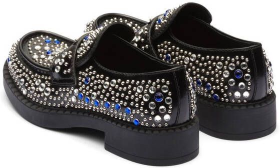 Prada Loafers van geborsteld leer met stras Zwart