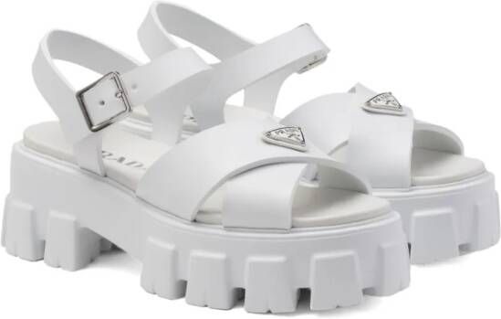 Prada Sandalen met logo en plateauzool Wit