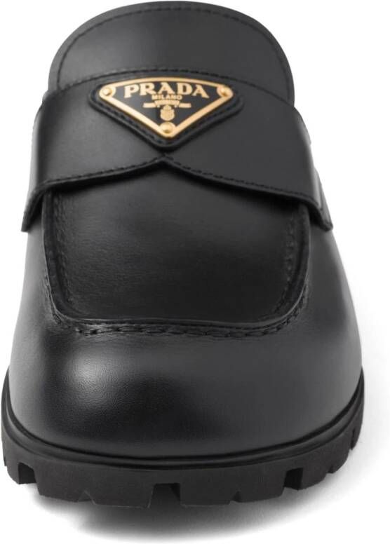 Prada Leren muiltjes met logo Zwart