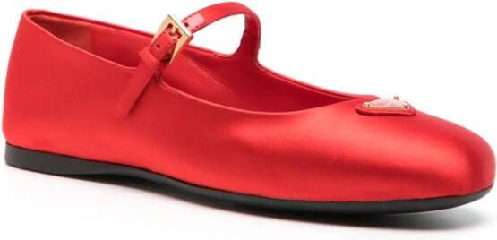 Prada Satijnen ballerina's met logo Rood