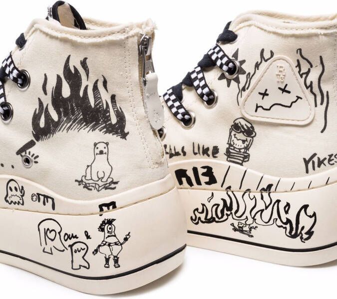 R13 Kurt sneakers met graffiti-print Wit