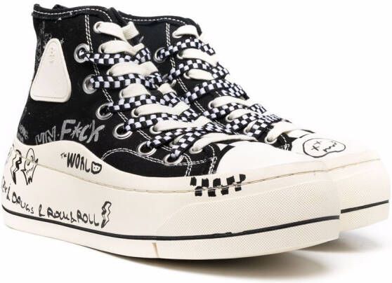 R13 Sneakers met graffiti-stijl Zwart