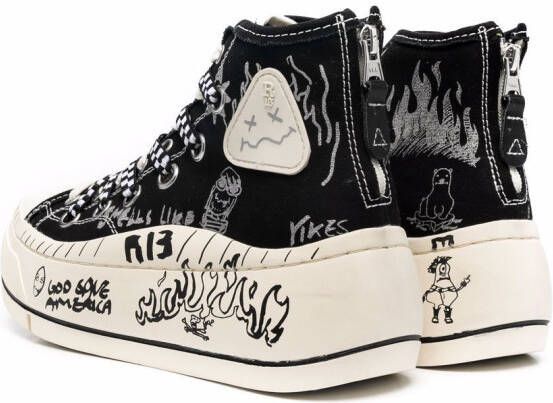 R13 Sneakers met graffiti-stijl Zwart