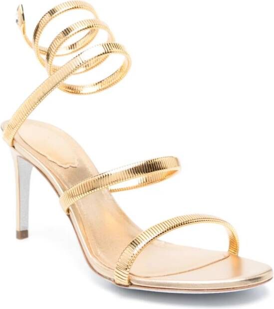 René Caovilla Juniper 80 sandalen met slangenketting Goud