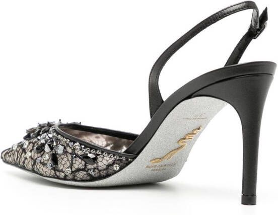 René Caovilla Slingback sandalen verfraaid met kant Zwart