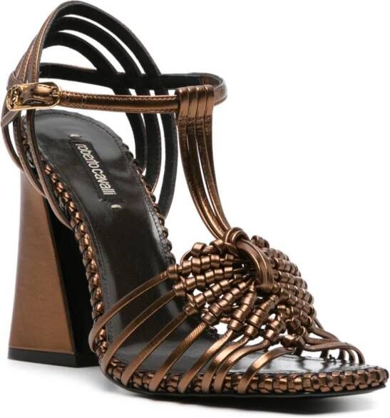 Roberto Cavalli Leren sandalen met geweven bandjes Goud