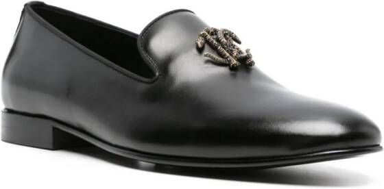 Roberto Cavalli Leren loafers met RC plakkaat Zwart