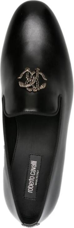 Roberto Cavalli Leren loafers met RC plakkaat Zwart