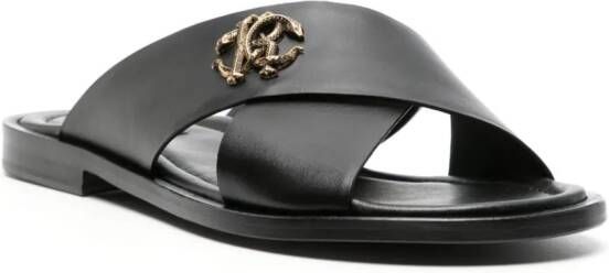 Roberto Cavalli Slippers met logoplakkaat Zwart