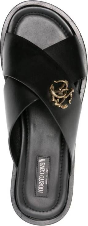 Roberto Cavalli Slippers met logoplakkaat Zwart