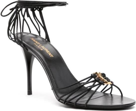 Saint Laurent Babylone 90mm leren sandalen met Cassandre plakkaat Zwart