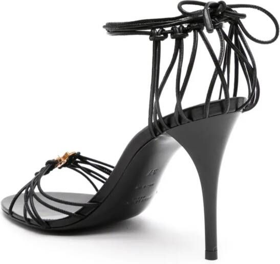 Saint Laurent Babylone 90mm leren sandalen met Cassandre plakkaat Zwart