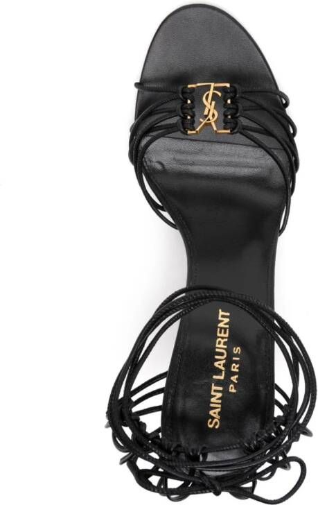 Saint Laurent Babylone 90mm leren sandalen met Cassandre plakkaat Zwart