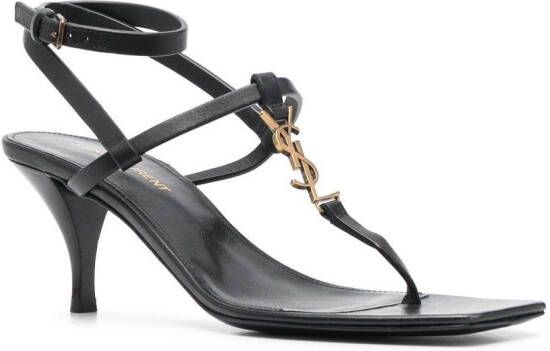 Saint Laurent Cassandra leren sandalen Zwart