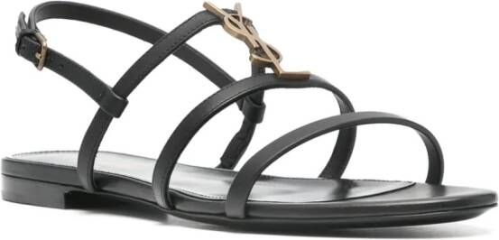 Saint Laurent Cassandra leren sandalen Zwart