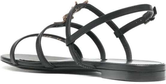 Saint Laurent Cassandra leren sandalen Zwart