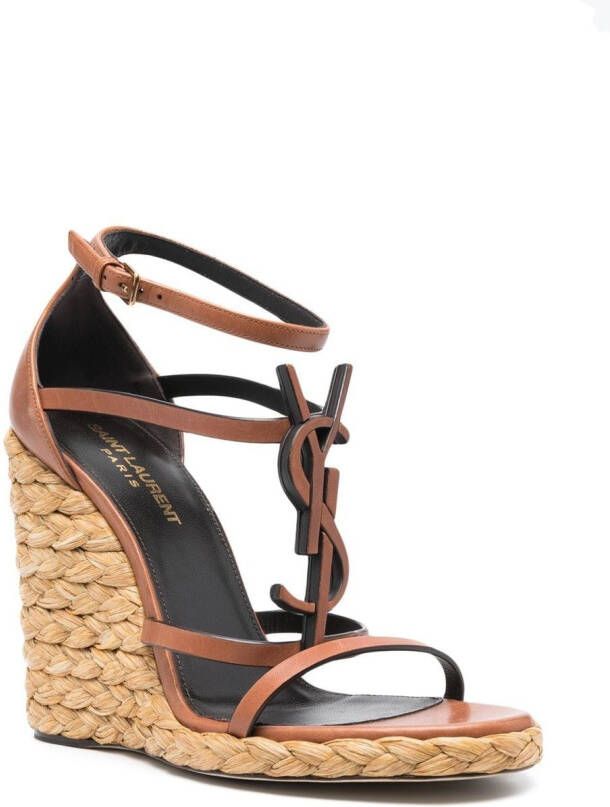 Saint Laurent Cassandra sandalen met sleehak Bruin