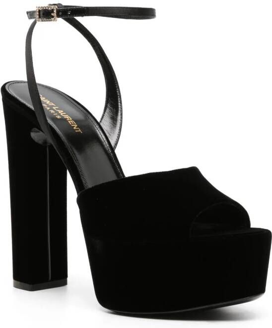 Saint Laurent Jodie 95mm fluwelen sandalen Zwart