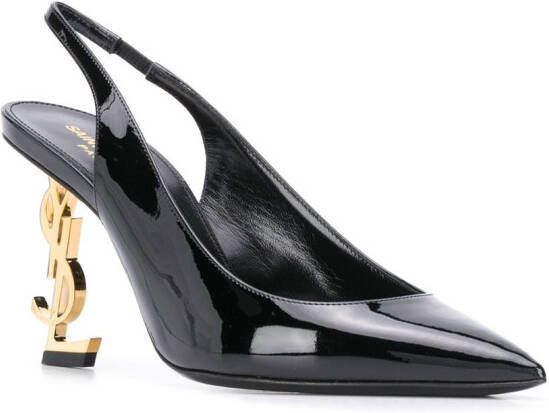 Saint Laurent Opyum 85 mm slingback pumps van lakleer Zwart