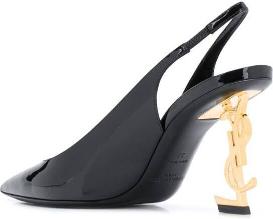 Saint Laurent Opyum 85 mm slingback pumps van lakleer Zwart