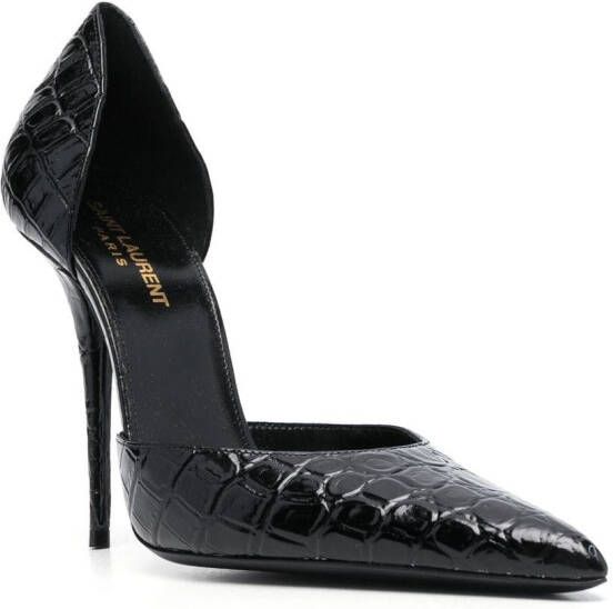 Saint Laurent Stiletto pumps met krokodillenleer-effect Zwart