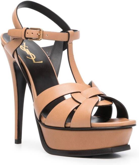 Saint Laurent Tribute sandalen met plateauzool Bruin