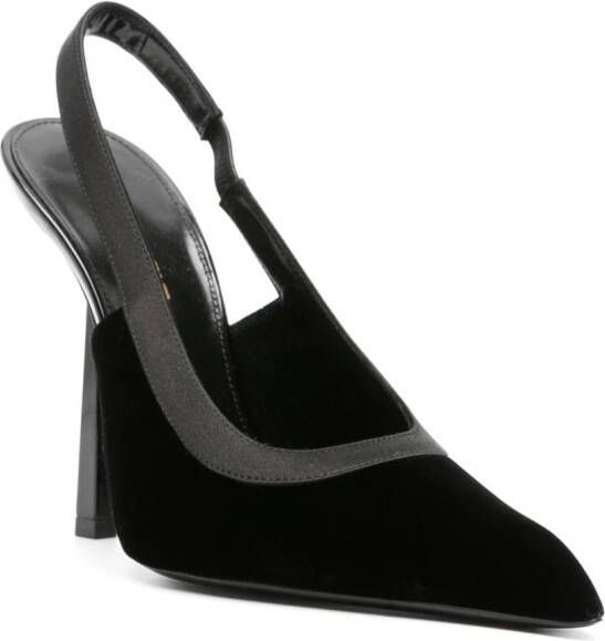 Saint Laurent Victoire 115mm fluwelen slingback pumps Zwart