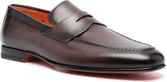 Santoni Leren penny loafers Bruin