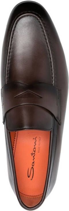 Santoni Leren penny loafers Bruin