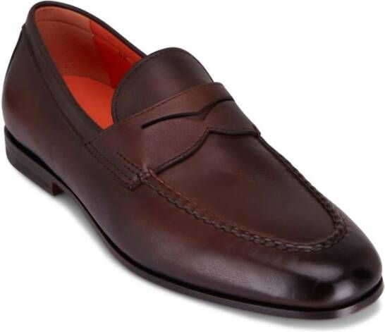 Santoni Leren penny loafers Bruin