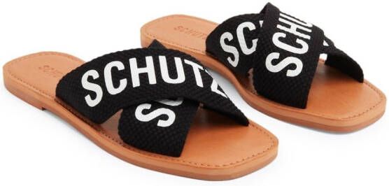 Schutz Slippers met logoprint Zwart