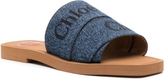 Chloé Woody slippers met geborduurd logo Blauw