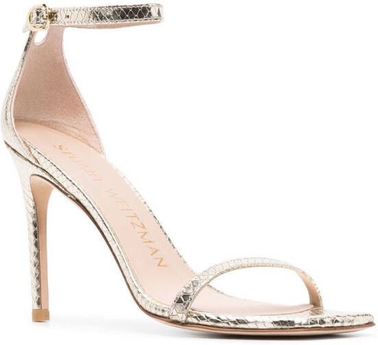 Stuart Weitzman Stiletto sandalen met slangenleer-effect Goud