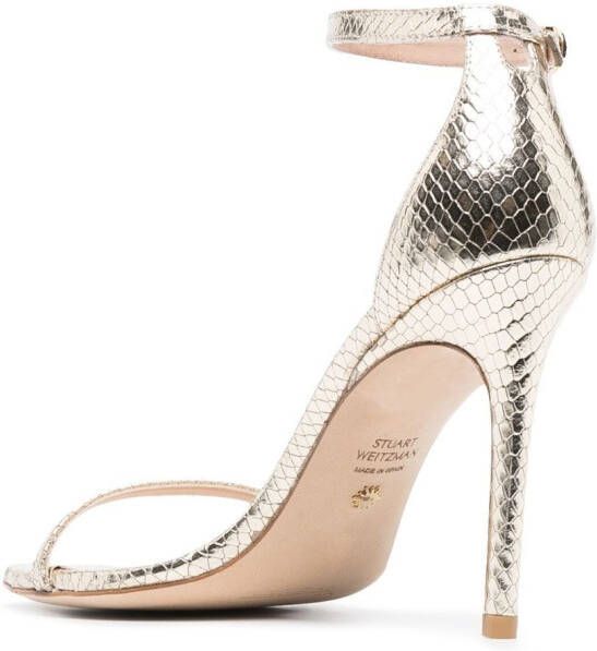 Stuart Weitzman Stiletto sandalen met slangenleer-effect Goud