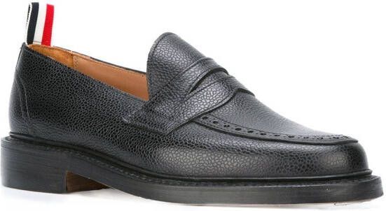 Thom Browne Penny Loafer With Leather Sole In Black Pebble Grain Zwart