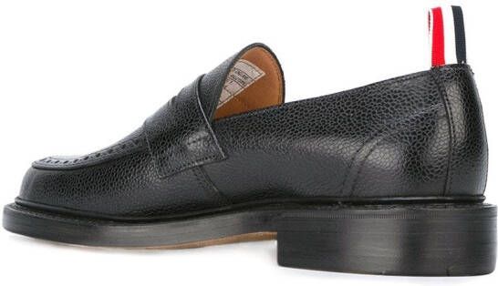 Thom Browne Penny Loafer With Leather Sole In Black Pebble Grain Zwart