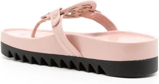 Tory Burch Leren teenslippers met logo-applicatie Roze