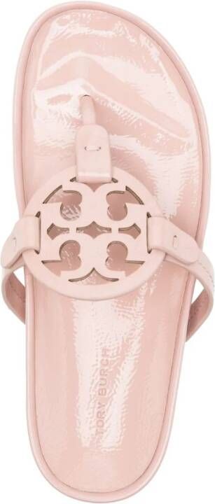 Tory Burch Leren teenslippers met logo-applicatie Roze