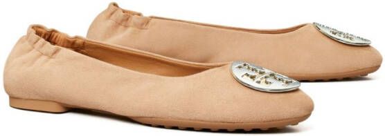 Tory Burch Claire ballerina's met logo Beige