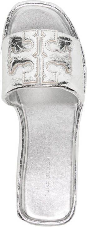 Tory Burch Leren slippers Zilver