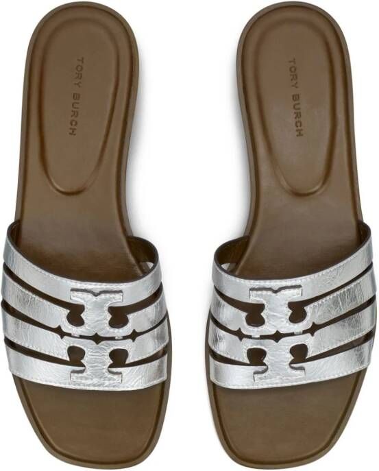 Tory Burch Ines leren slippers met uitgesneden details Bruin