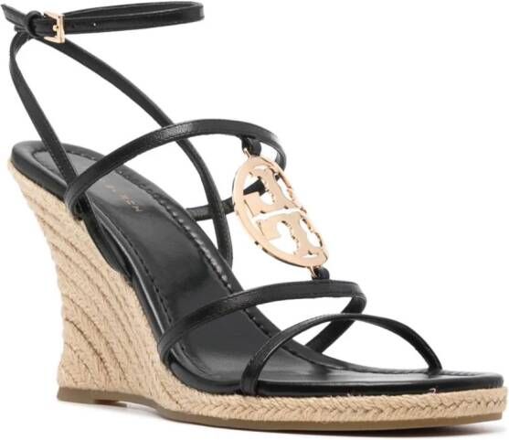 Tory Burch Leren sandalen met TT-logo Zwart