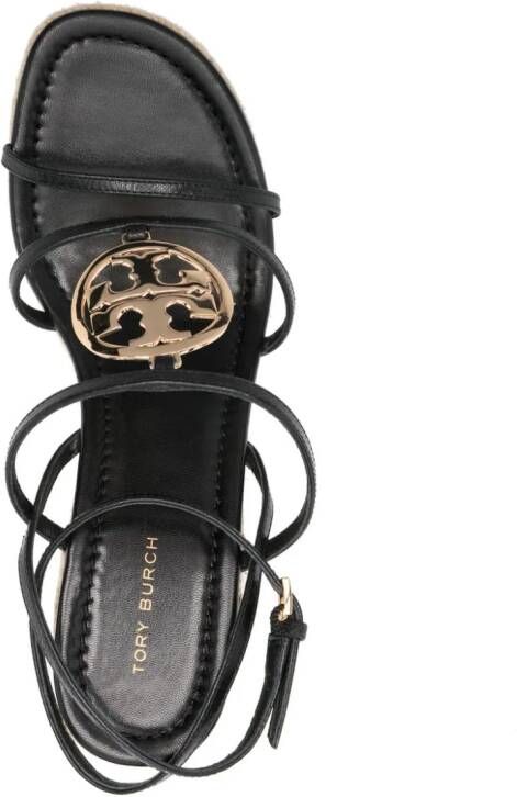 Tory Burch Leren sandalen met TT-logo Zwart