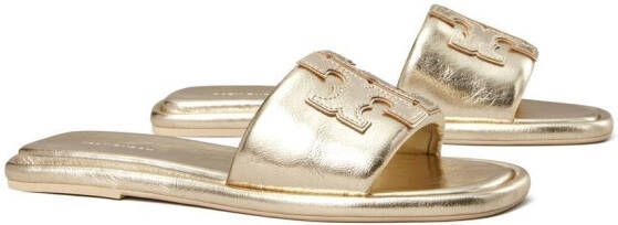 Tory Burch Slippers met dubbele T Goud