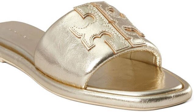 Tory Burch Slippers met dubbele T Goud